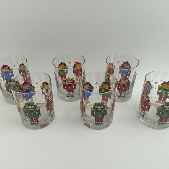Set of 6 Libbey Nutcracker & Stars Rocks Holiday Drinking Glasses - Picture 2 of 3